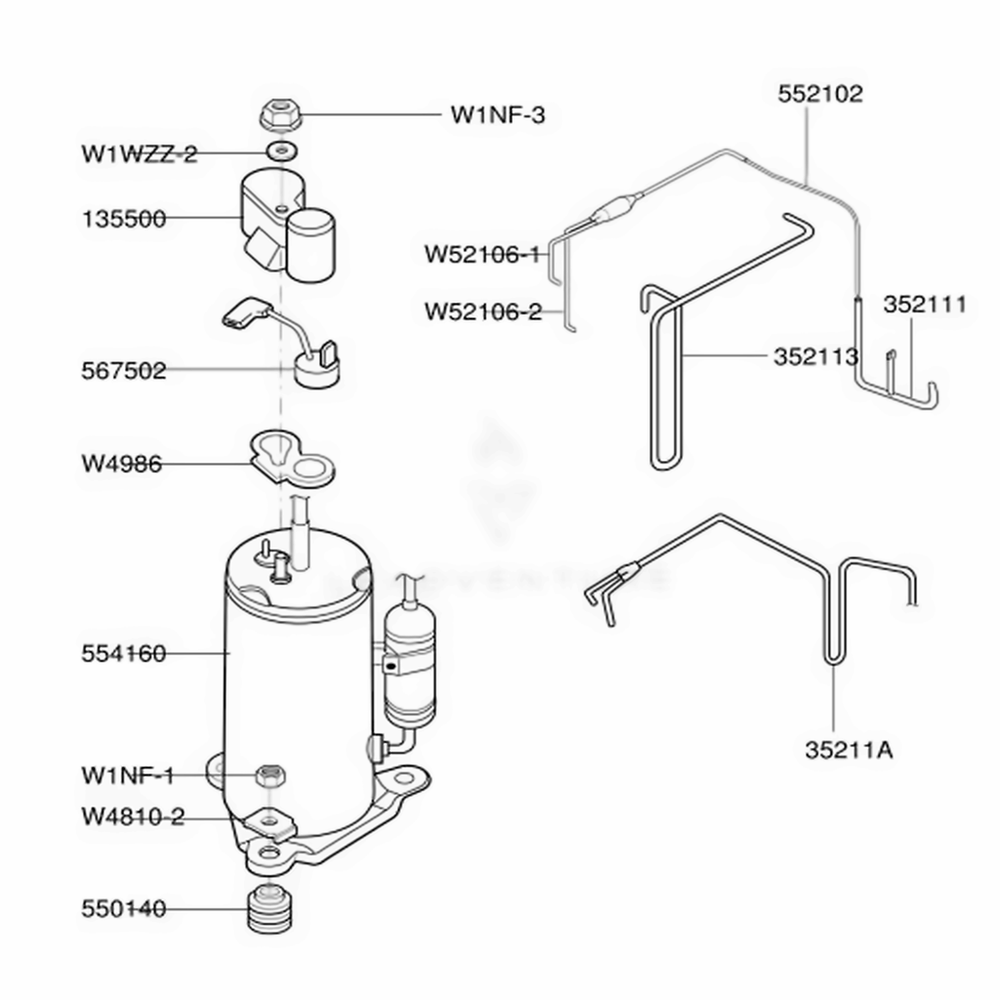 Compressor Parts Diagram and Parts List for 75124 AWYASRU LG Air Conditioner