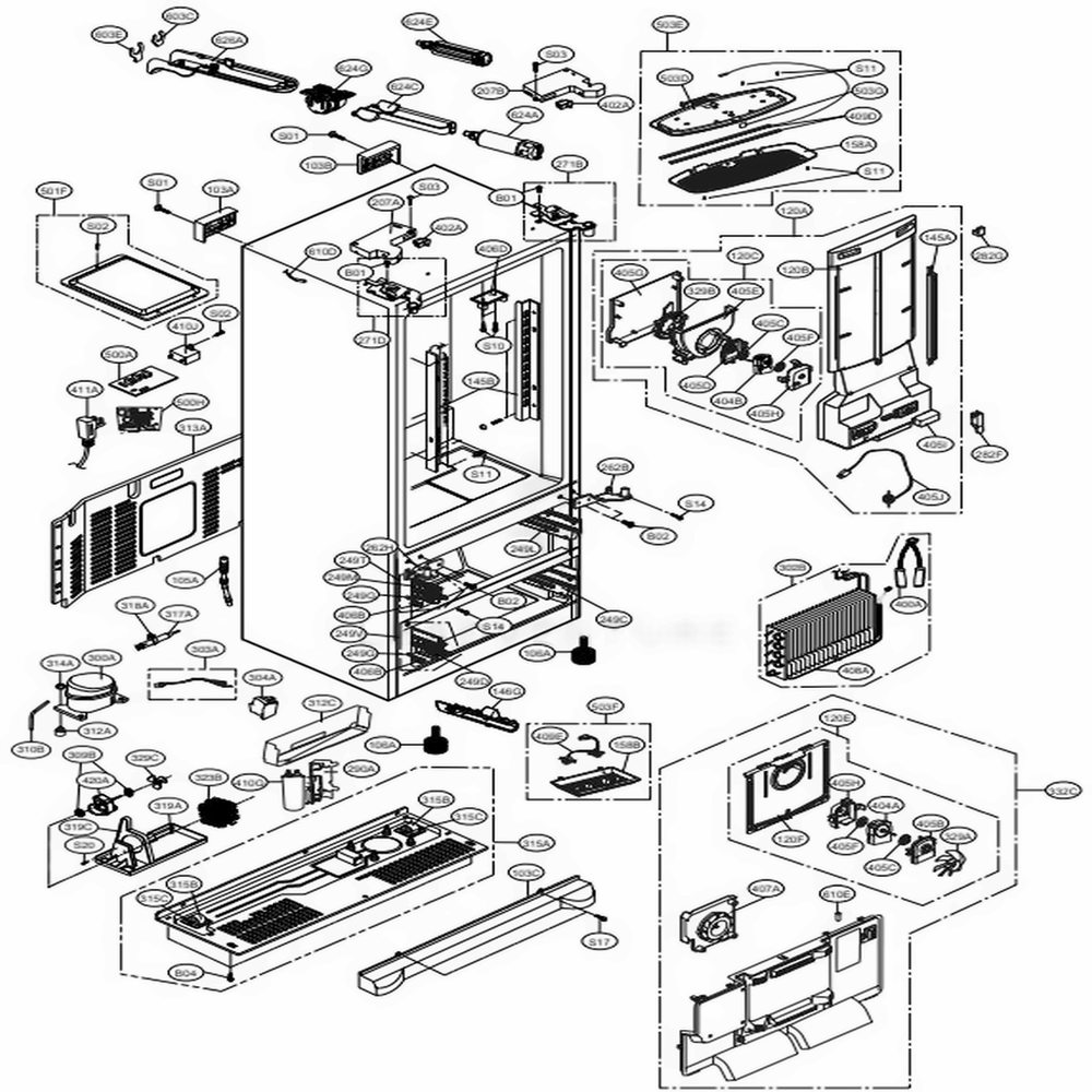 Case Parts Diagram and Parts List for LMX28988SW ASWCNA0 LG Refrigerator