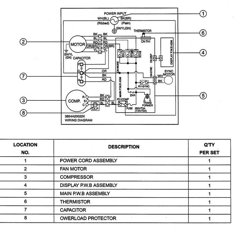 Wiring Diagram Diagram and Parts List for WG5200ER  LG Air Conditioner