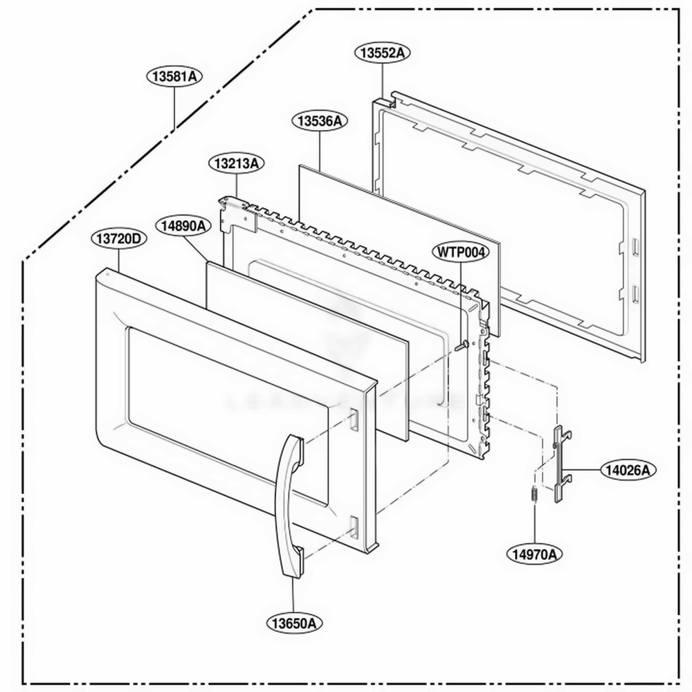Door Parts Diagram and Parts List for TMH14XLQ1 AW1EEST LG Range