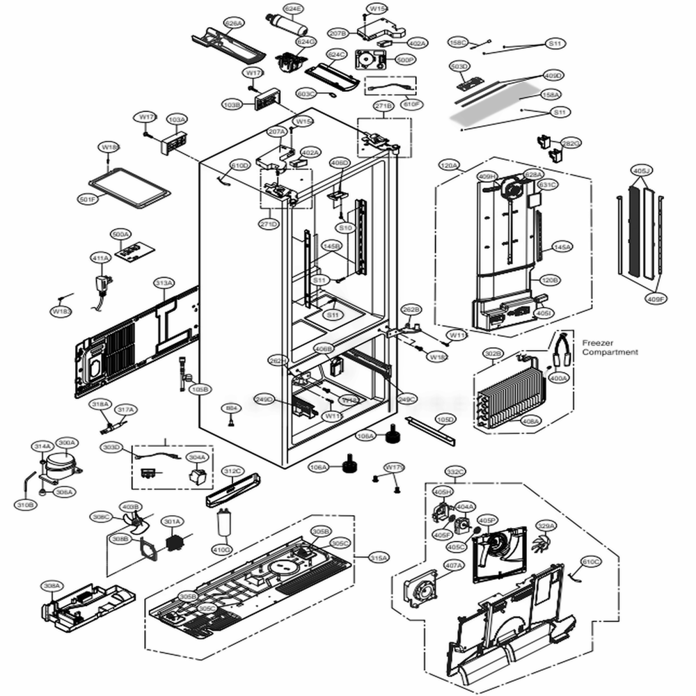 Case Parts Diagram and Parts List for LFXS29766S ASTCNA1 LG Refrigerator