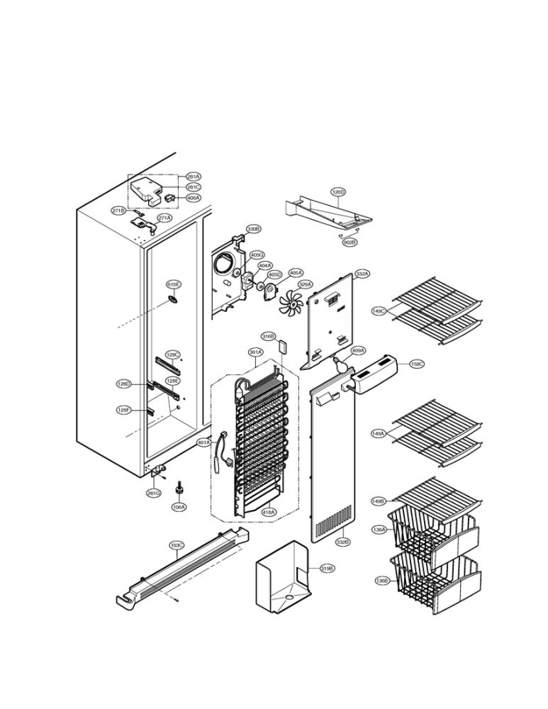 Freezer Compartment Diagram and Parts List for LSC27931ST 00 LG Refrigerator