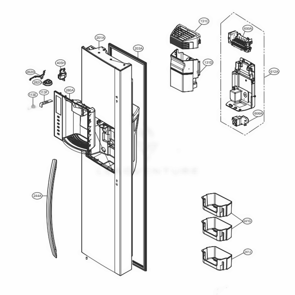 Freezer Door Part Diagram and Parts List for LSXC22396S ASTCNA0 LG Refrigerator