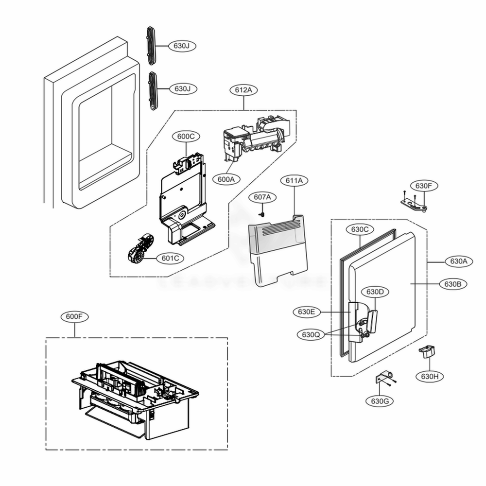Ice Maker And Ice Bin Parts Diagram and Parts List for LRMVS2806D ASBCNA0 LG Refrigerator