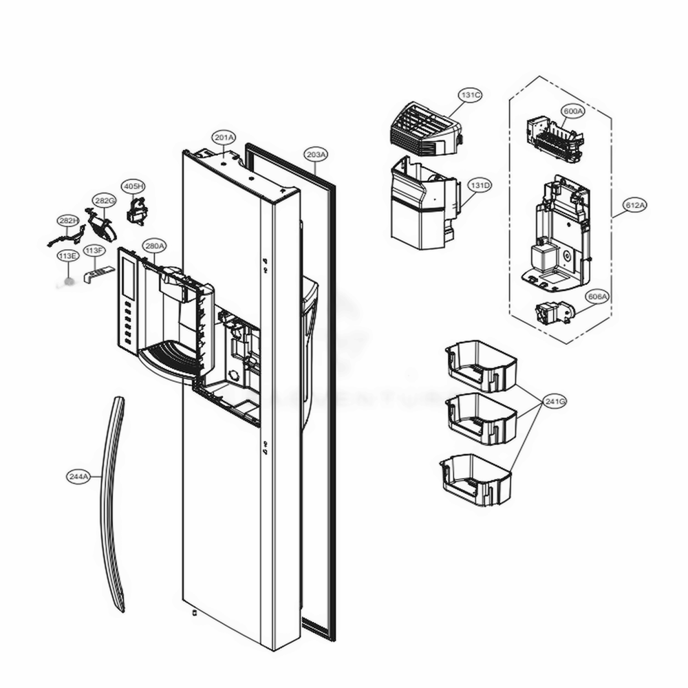 Freezer Door Diagram and Parts List for LSXS26326S ASTCNA4 LG Refrigerator