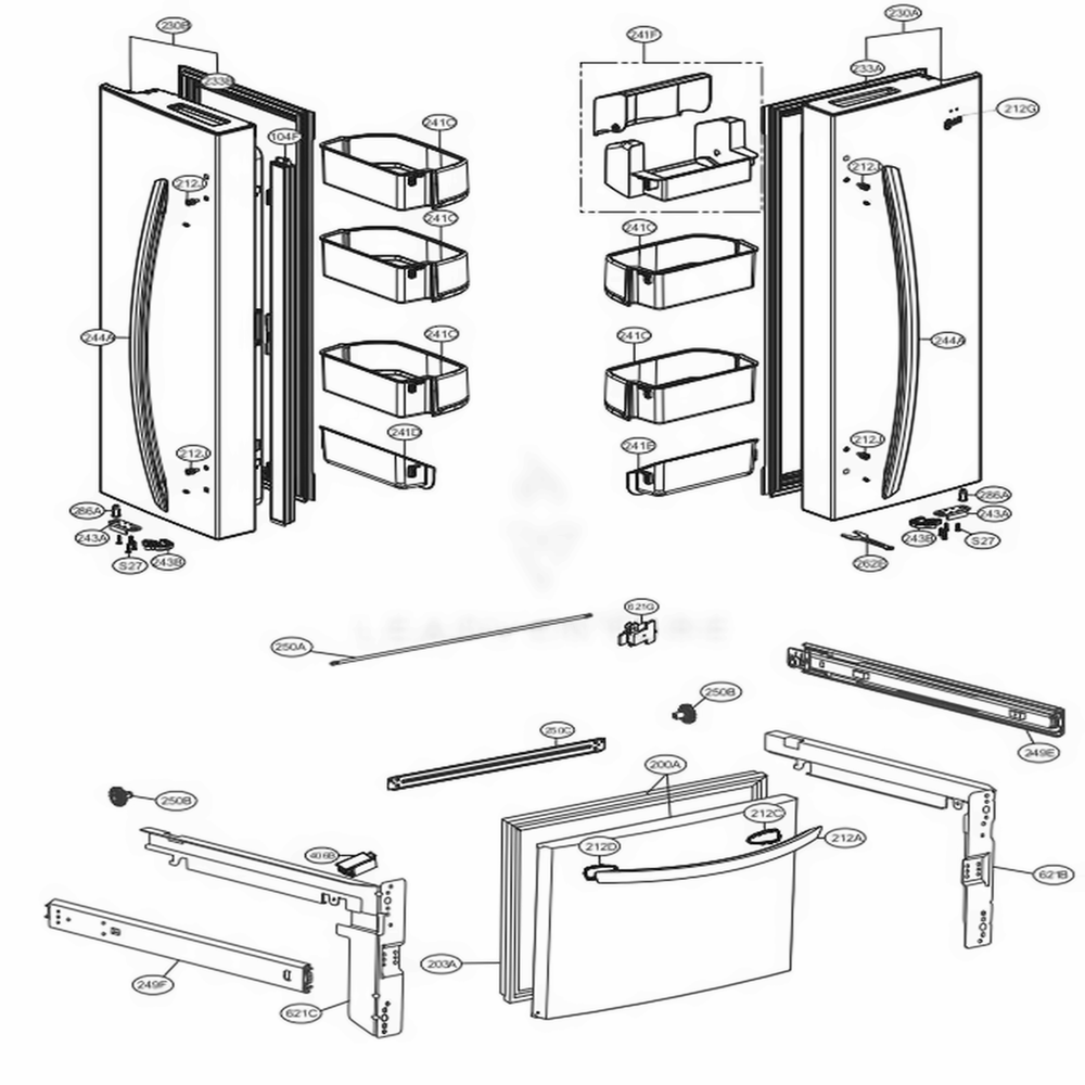 Door Parts Diagram and Parts List for LFC22770SB AWBCNA2 LG Refrigerator