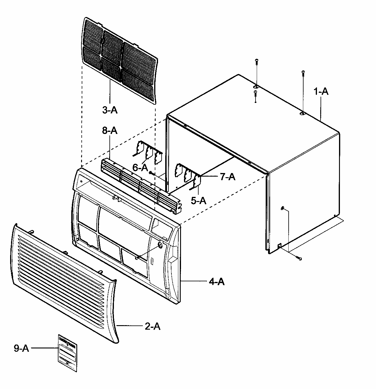 Cabinet/front Grille Assy Diagram and Parts List for 58075135700  Kenmore Air Conditioner