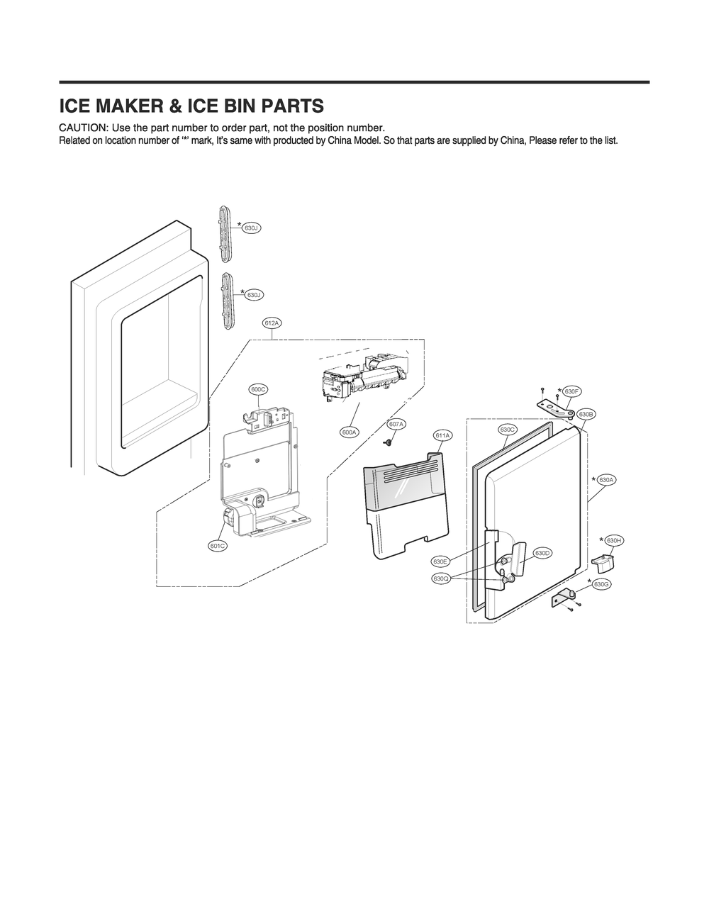 Ice Maker And Ice Bin Parts Diagram and Parts List for GR-L288NSXM ASTCNA2 LG Refrigerator