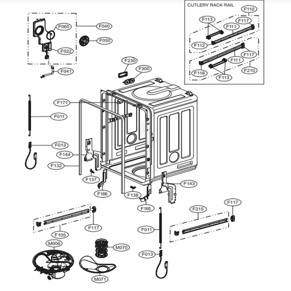 Tub Assembly Diagram and Parts List for LSDF9962ST ASTEEUS LG Dishwasher