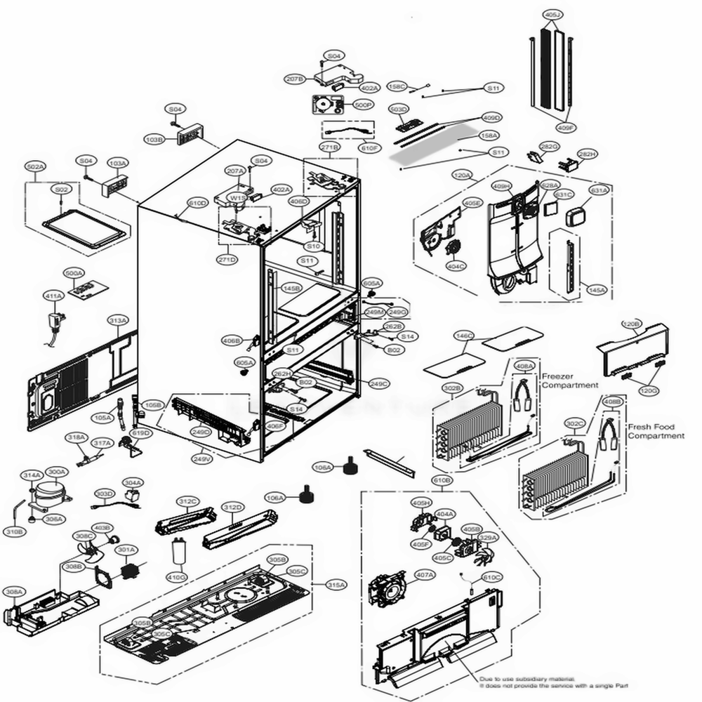 Case Parts Diagram and Parts List for LMXS30796S ASTCNA1 LG Refrigerator