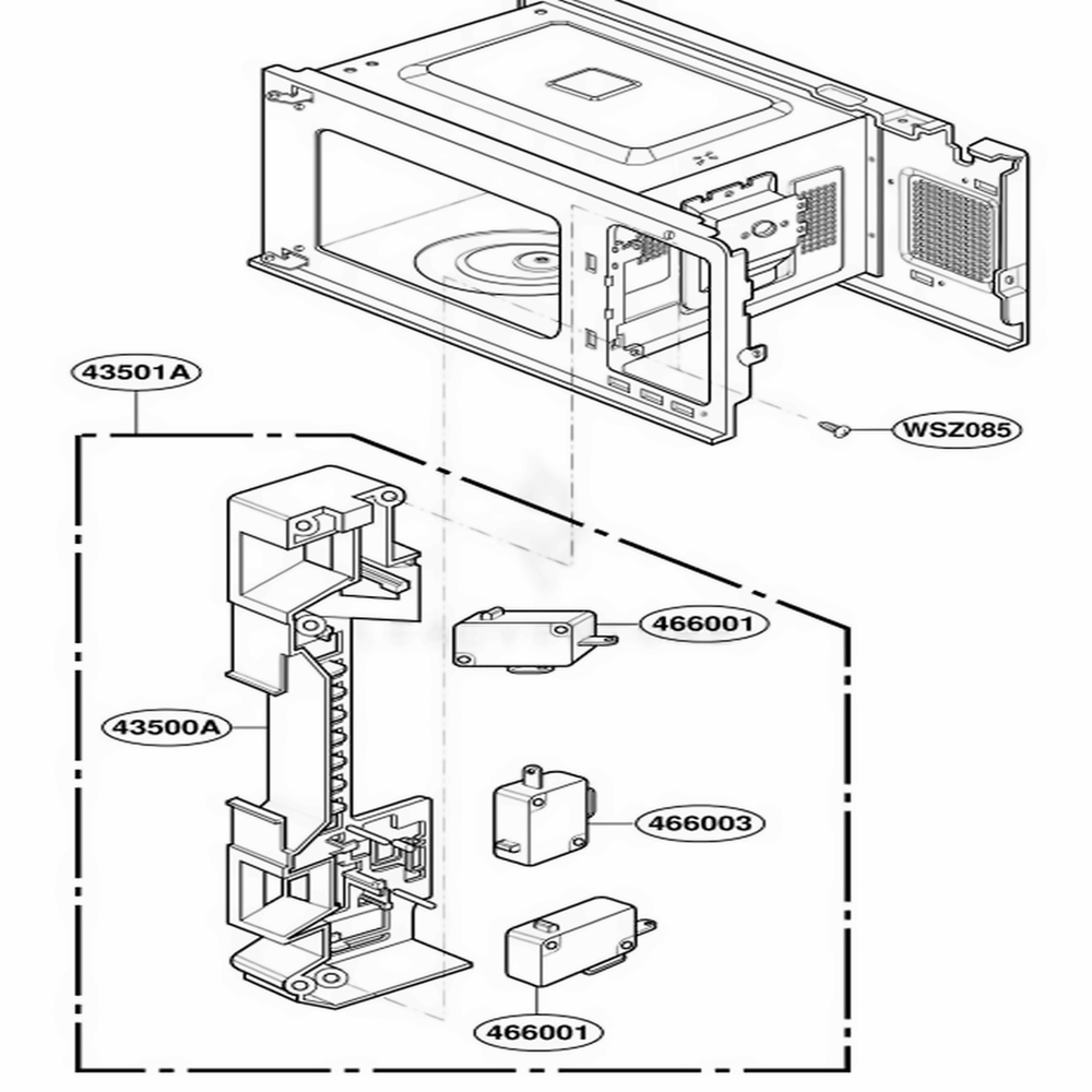 Latch Board Parts Diagram and Parts List for JES1339BC S1EGEU LG Range