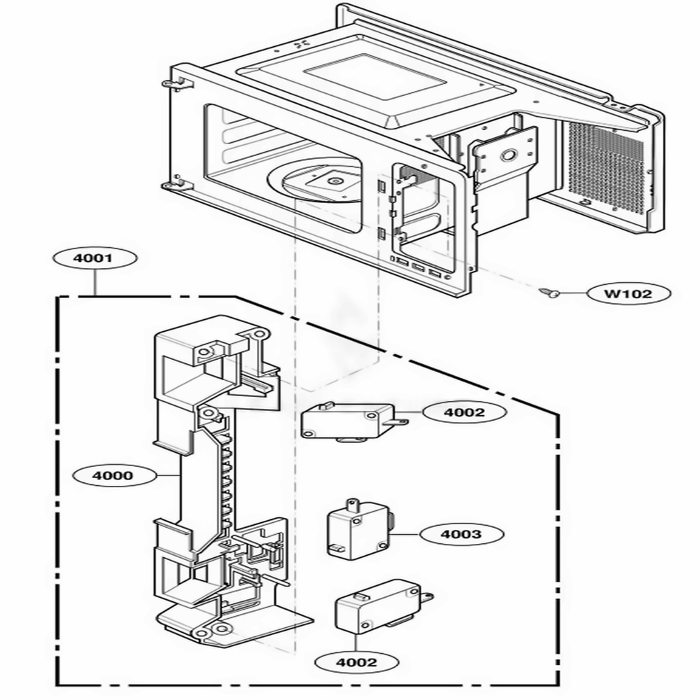 Latch Board Parts Diagram and Parts List for LD10MP AG1EAMA LG Wall Oven