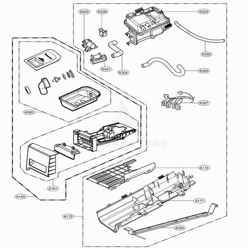 Panel Drawer Assembly And Guide Assembly Diagram and Parts List for 91028 APBESEU LG Dryer
