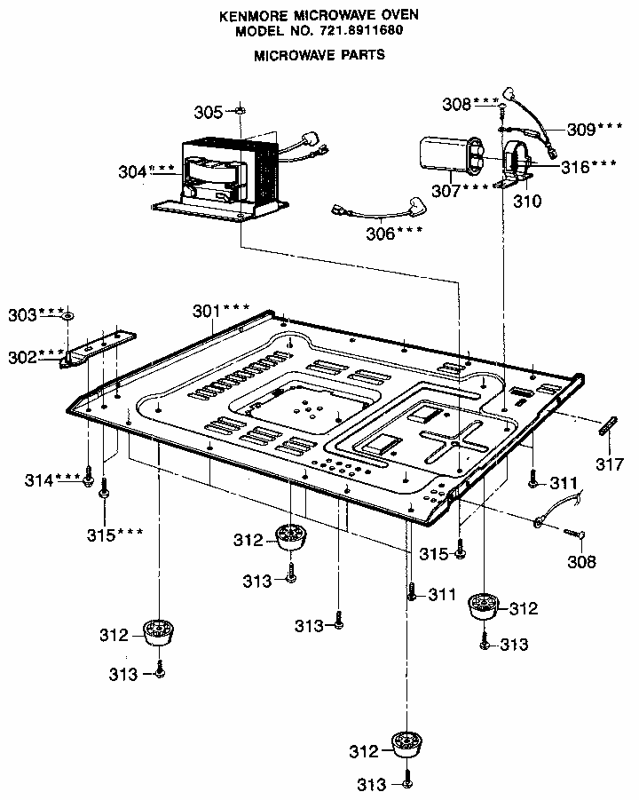 Microwave Diagram and Parts List for 7218911680  Kenmore Microwave
