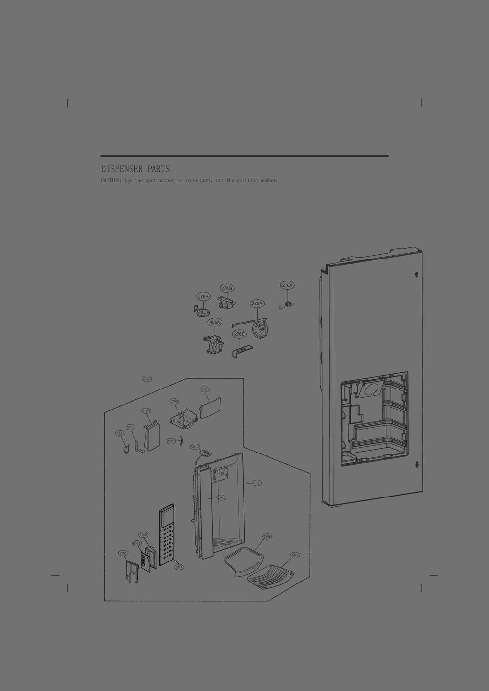 Dispenser Diagram and Parts List for GC-L28ANSPP ASTCNA6 LG Refrigerator