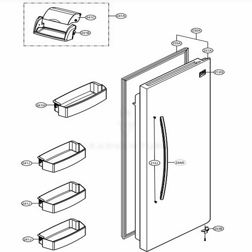 Refrigerator Door Diagram and Parts List for 51329 AWBCSER LG Refrigerator