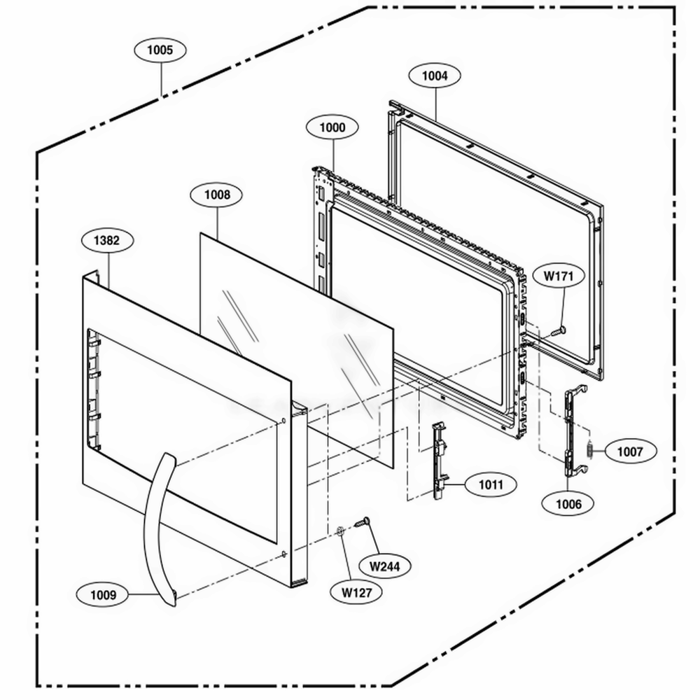 Door Parts Diagram and Parts List for 88512 AWHESEA LG Range