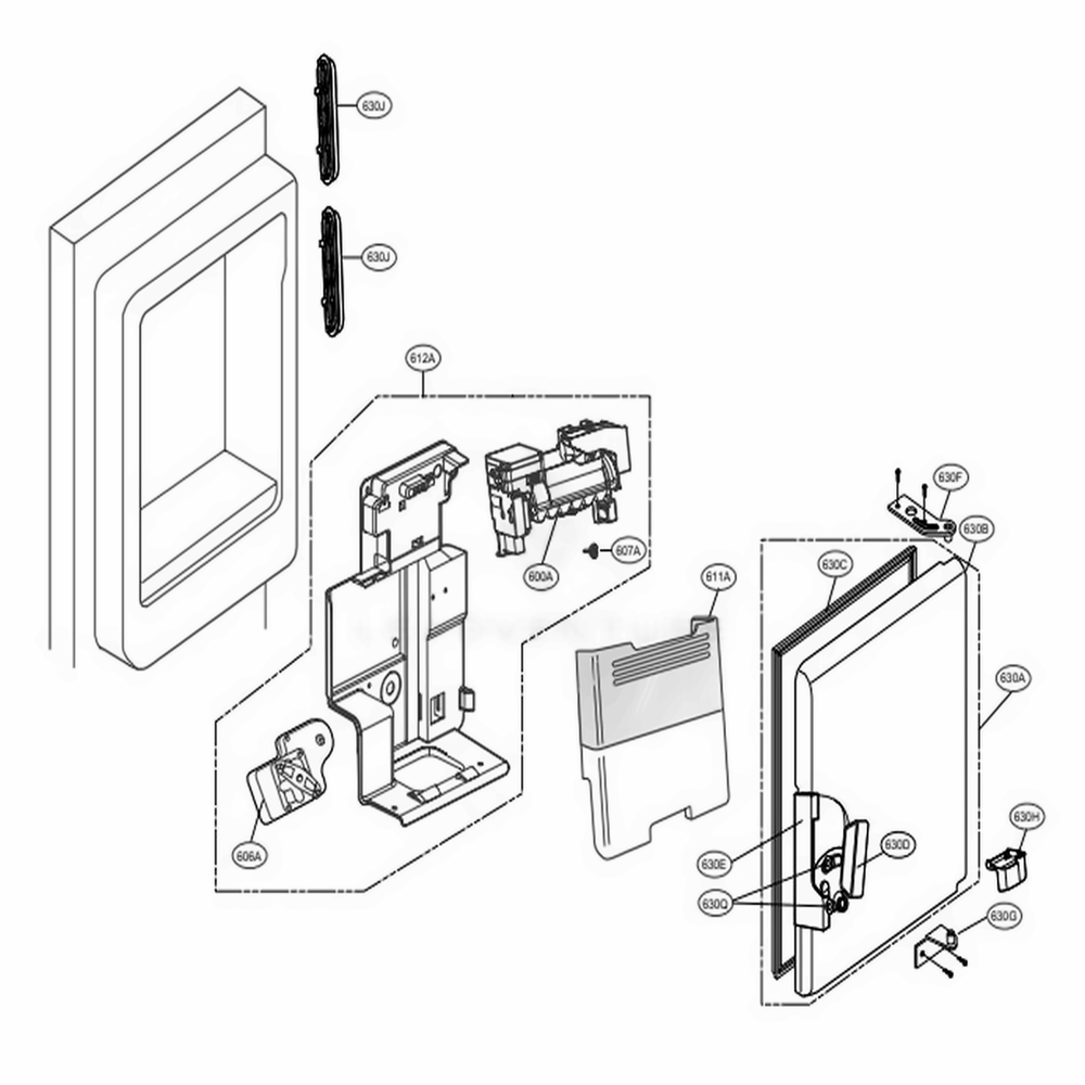 Ice Maker And Ice Bin Parts Diagram and Parts List for 71073 ASTCSE3 LG Refrigerator