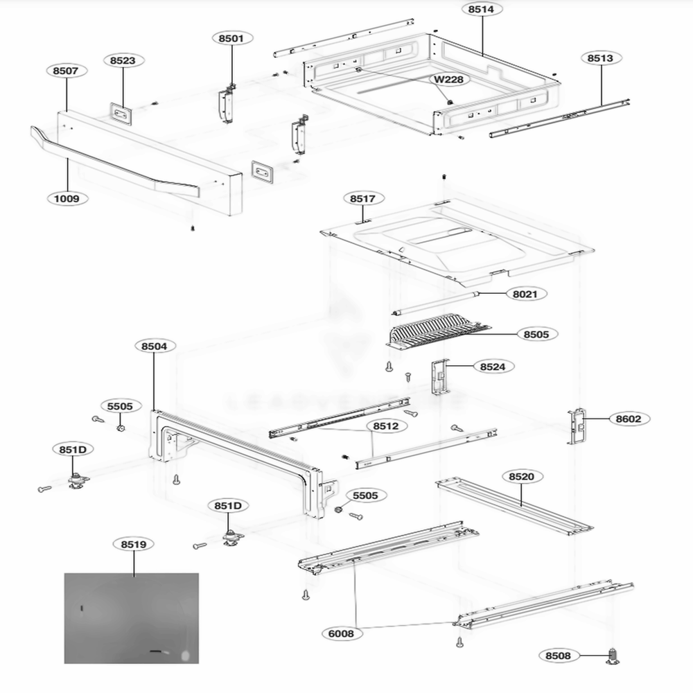 Drawer Parts Diagram and Parts List for LSSG3019BD ABDESTD LG Range