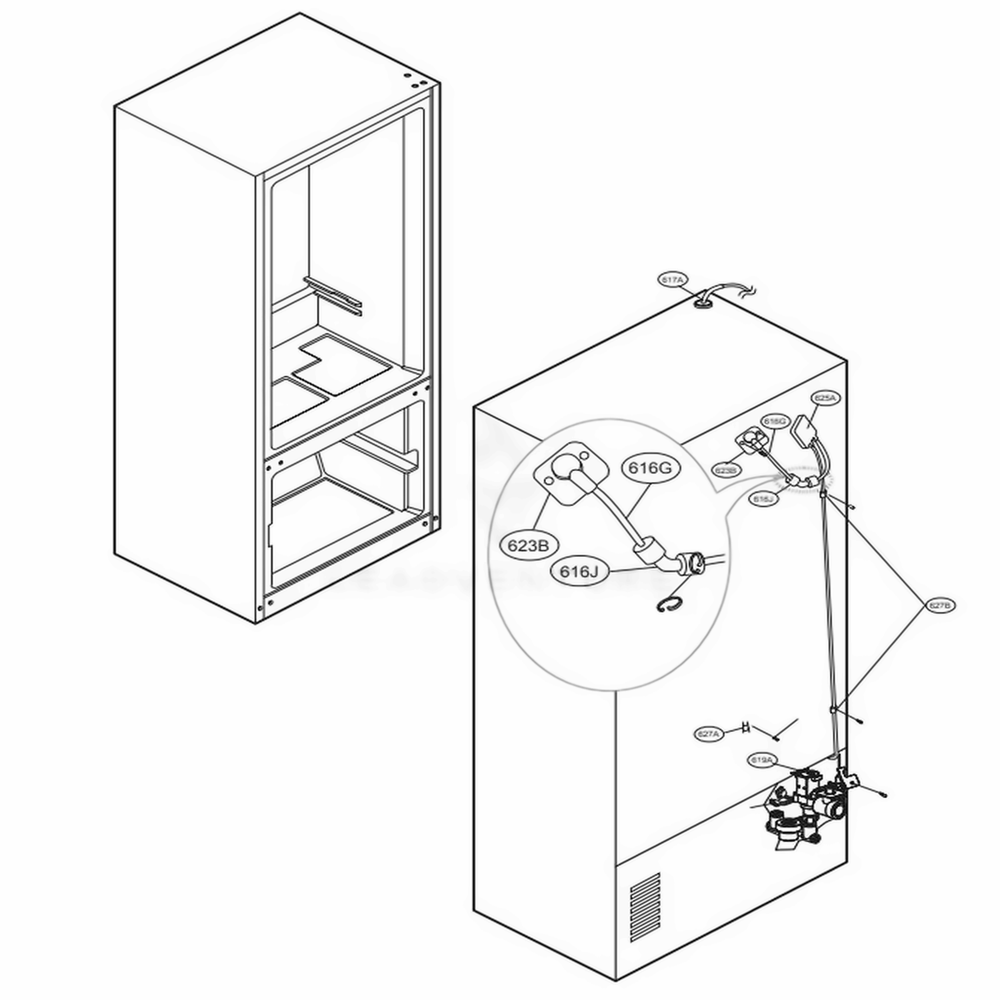 Valve And Water Tube Parts Diagram and Parts List for LFXS24626D ASBCNA1 LG Refrigerator