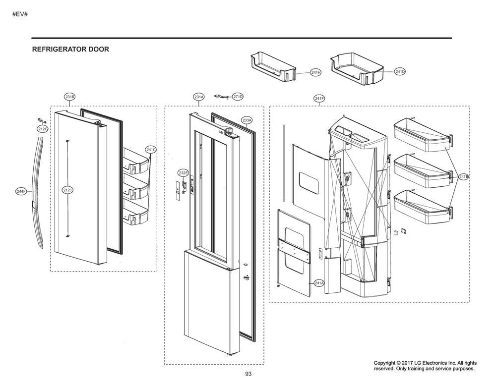 Refrigerator Door Diagram and Parts List for GM-J227AKXM ASBCNA3 LG Refrigerator