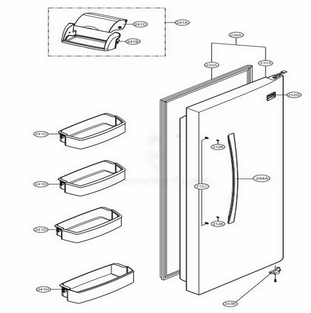 Refrigertor Door Diagram and Parts List for 51089 AWBCSE0 LG Refrigerator