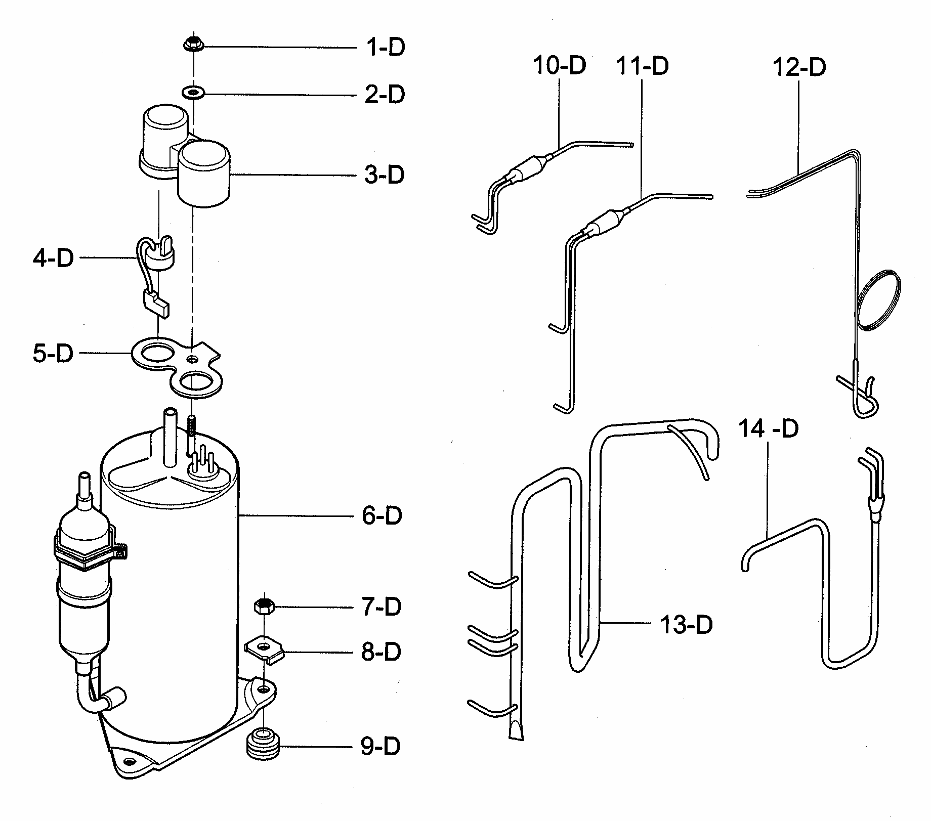 Compressor Parts Diagram and Parts List for 58073123200  Kenmore Air Conditioner