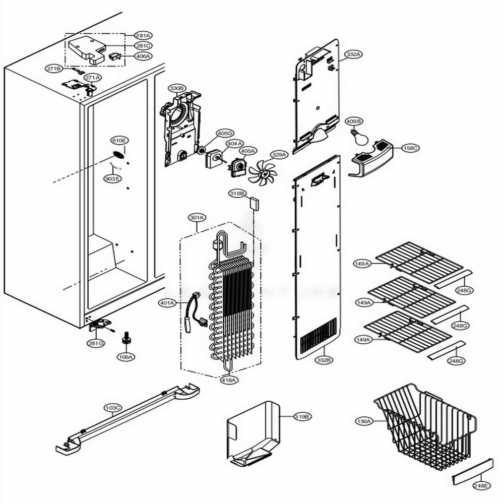 Freezer Compartment Diagram and Parts List for 51329 AWBCSER LG Refrigerator