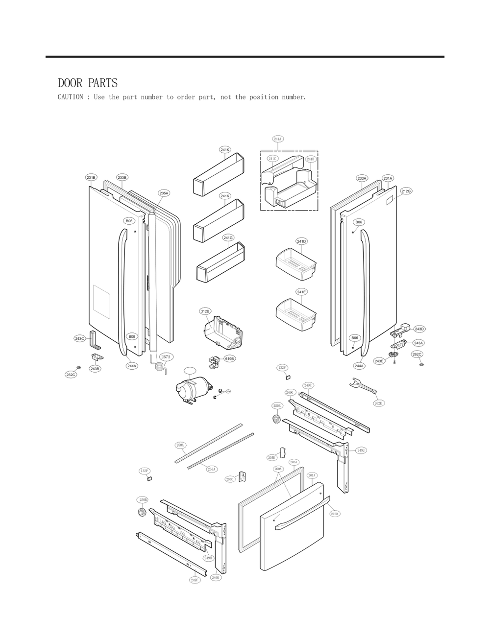 Door Parts Diagram and Parts List for GC-L258VQSD ASWCNA5 LG Refrigerator