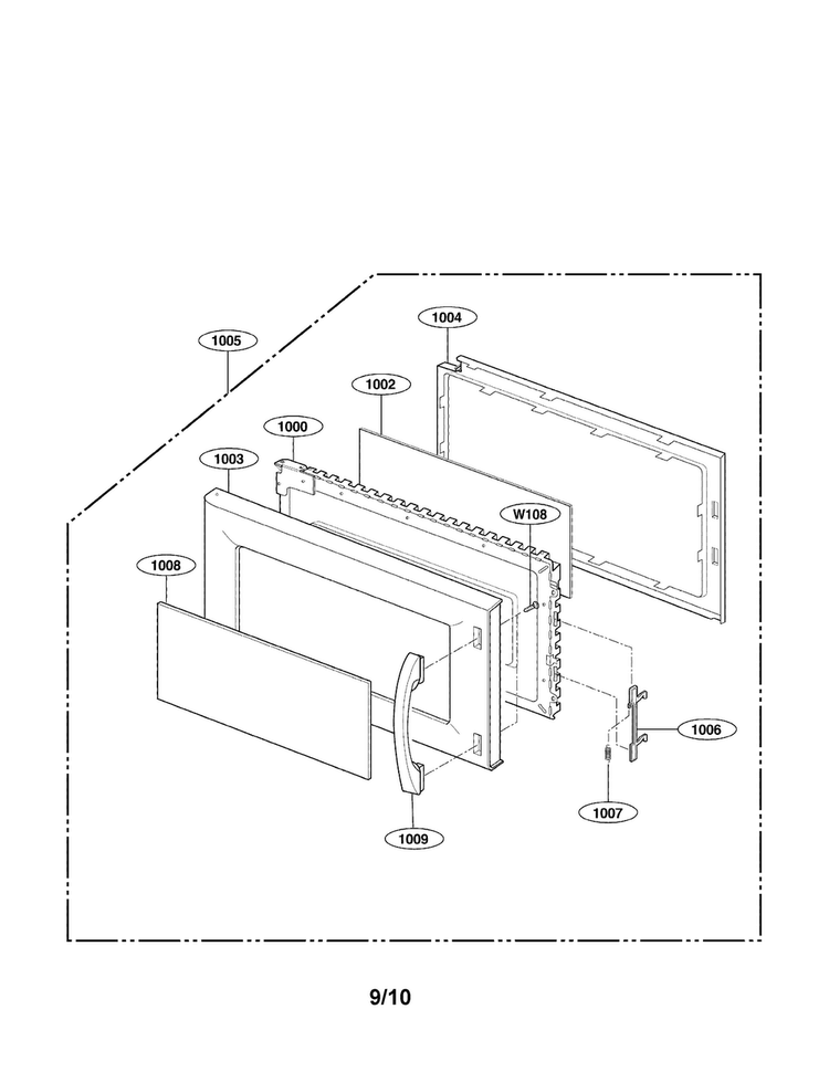 Door Parts Diagram and Parts List for MV1604SW01  LG Microwave