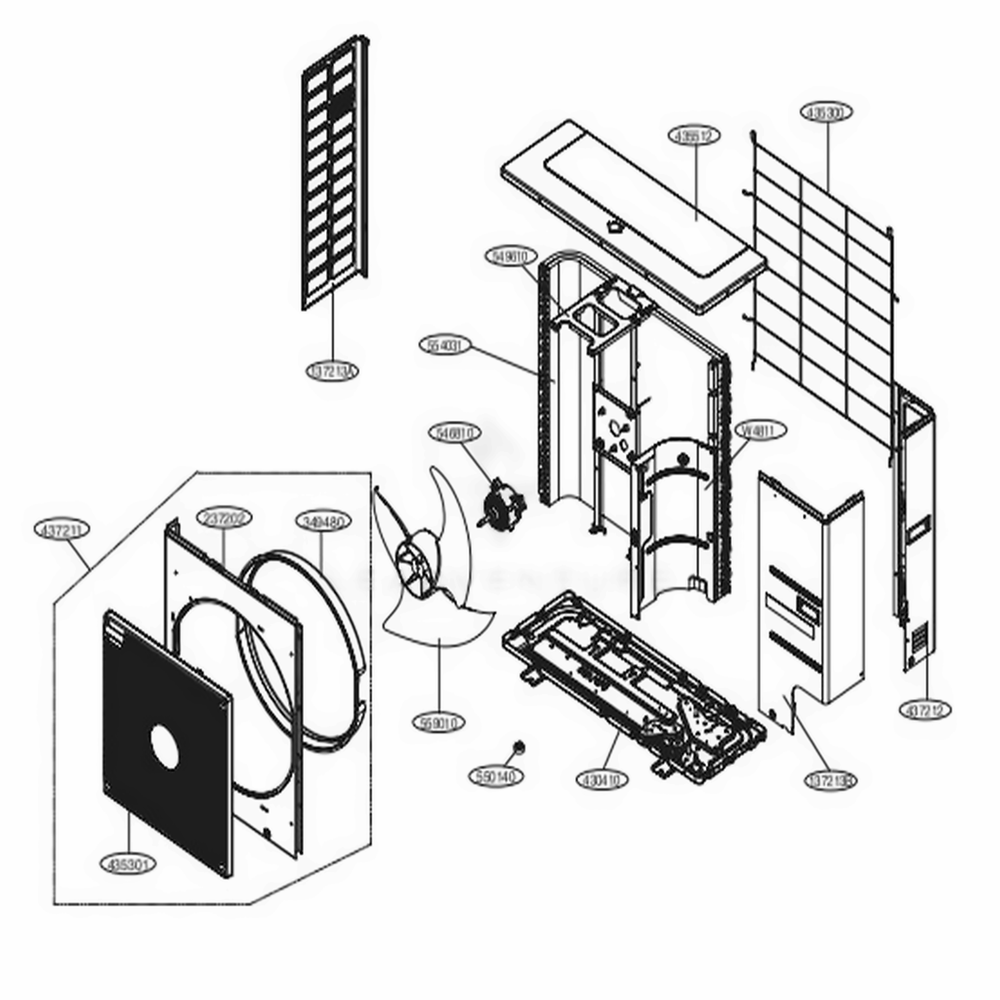 Mechanical Parts And Panels Diagram and Parts List for ARUN024GSS4 EWGBLUS LG Air Conditioner