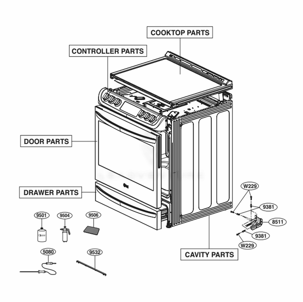Main Diagram and Parts List for LSE4617ST ASTLLGA LG Range
