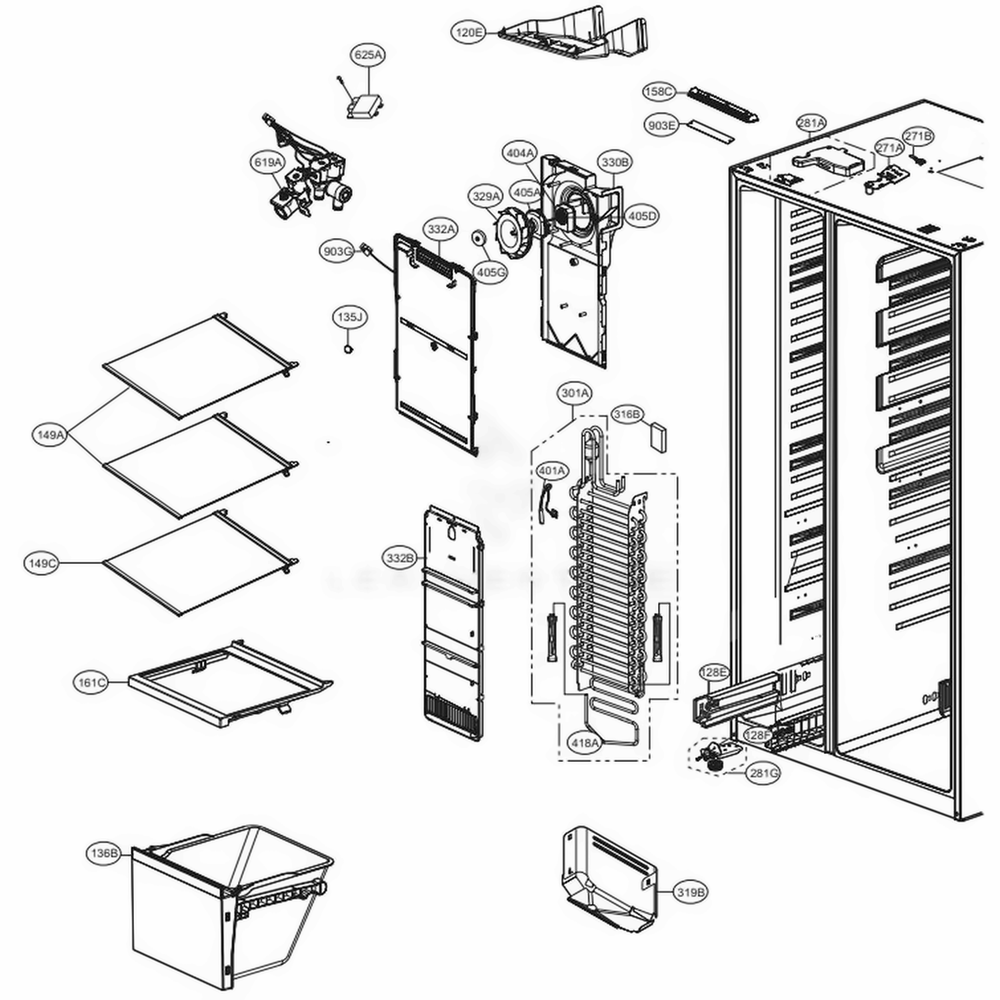 Freezer Compartment 2 Diagram and Parts List for LSXS26336S ASTCNA0 LG Refrigerator