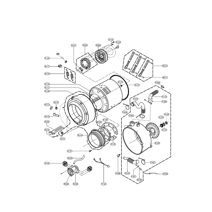 Drum And Tub Diagram and Parts List for WM2233HW 00 LG Washer