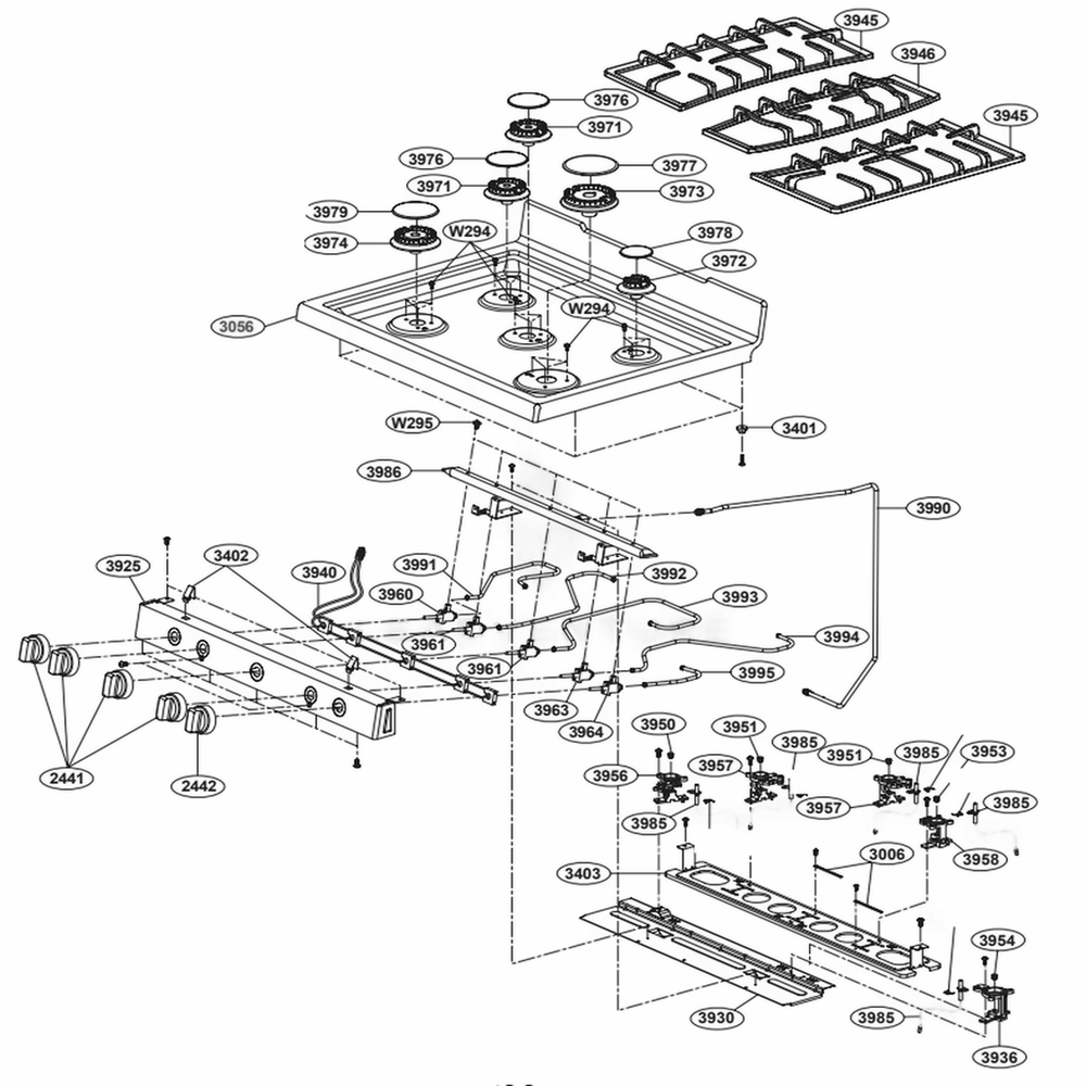 Cooktop Parts Diagram and Parts List for LRG3091ST FS2ELGA LG Range