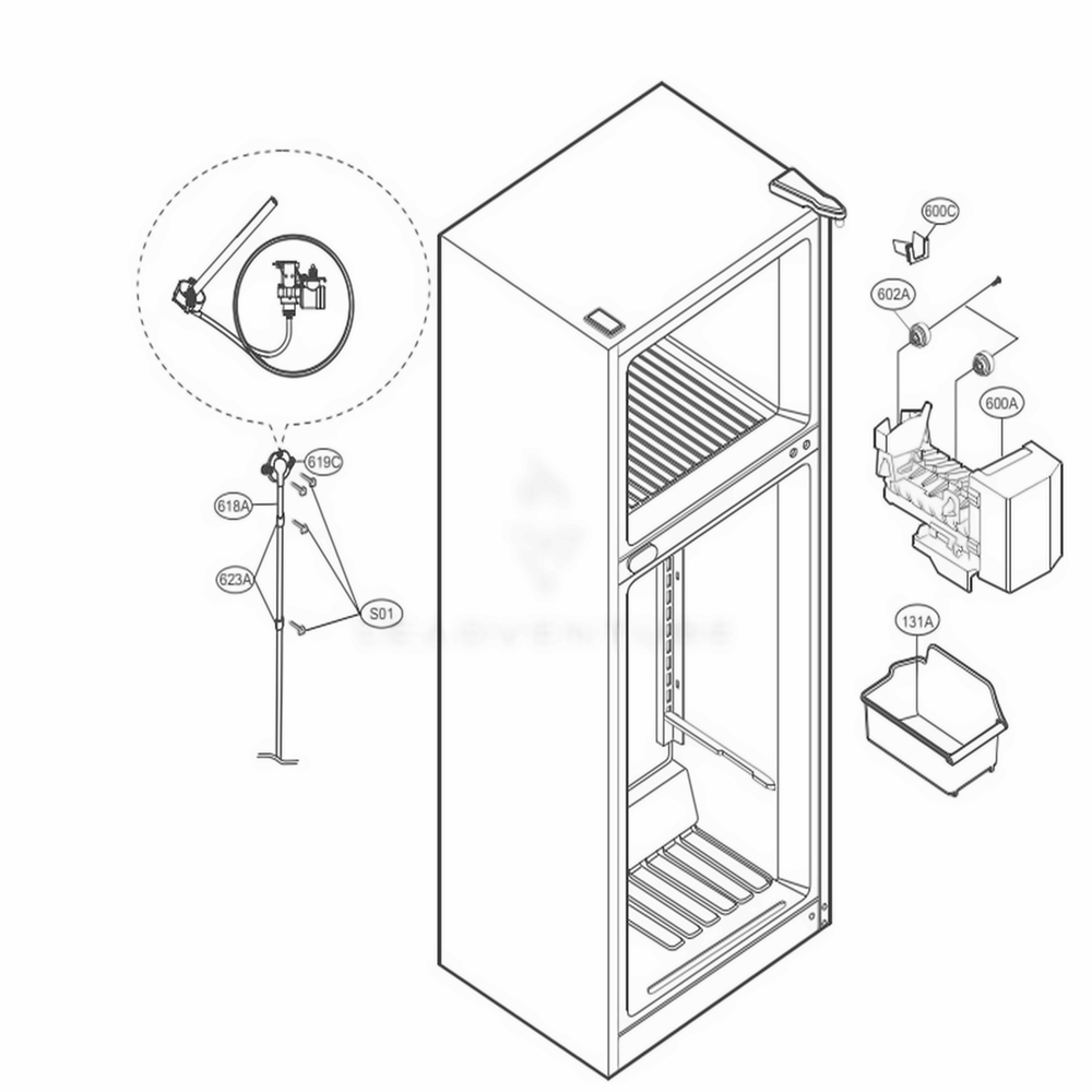 Ice Maker Parts Diagram and Parts List for LTCS24223D ASBCNA1 LG Refrigerator
