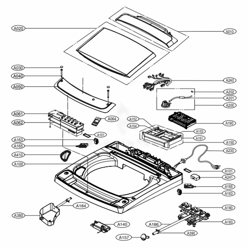 Top Cover Assembly Diagram and Parts List for WT1901CW ABWETUS LG Washer
