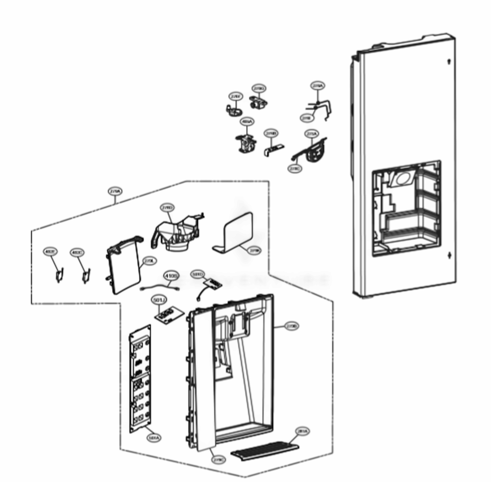 Dispenser Parts Diagram and Parts List for LSFD2491ST ASTCNA0 LG Refrigerator