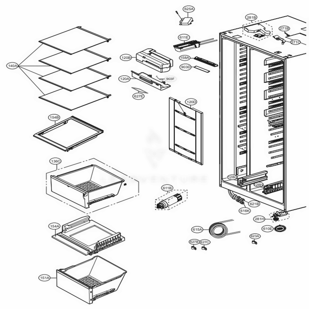 Refrigerator Compartment Diagram and Parts List for LSXS26386D ASBCNA5 LG Refrigerator