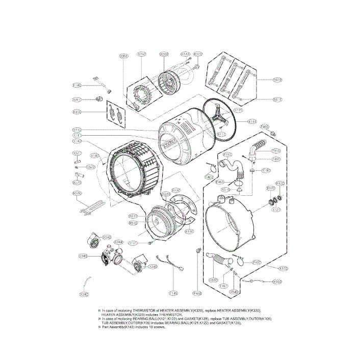 Drum And Tub Assembly Diagram and Parts List for WM3070HRA 00 LG Washer