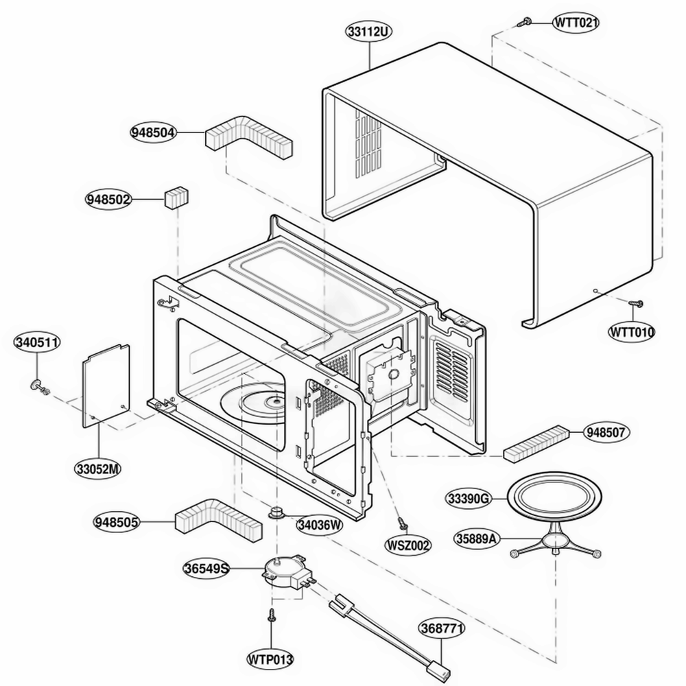 Oven Cavity Parts Diagram and Parts List for YMT1130SGB SGEWPC LG Range
