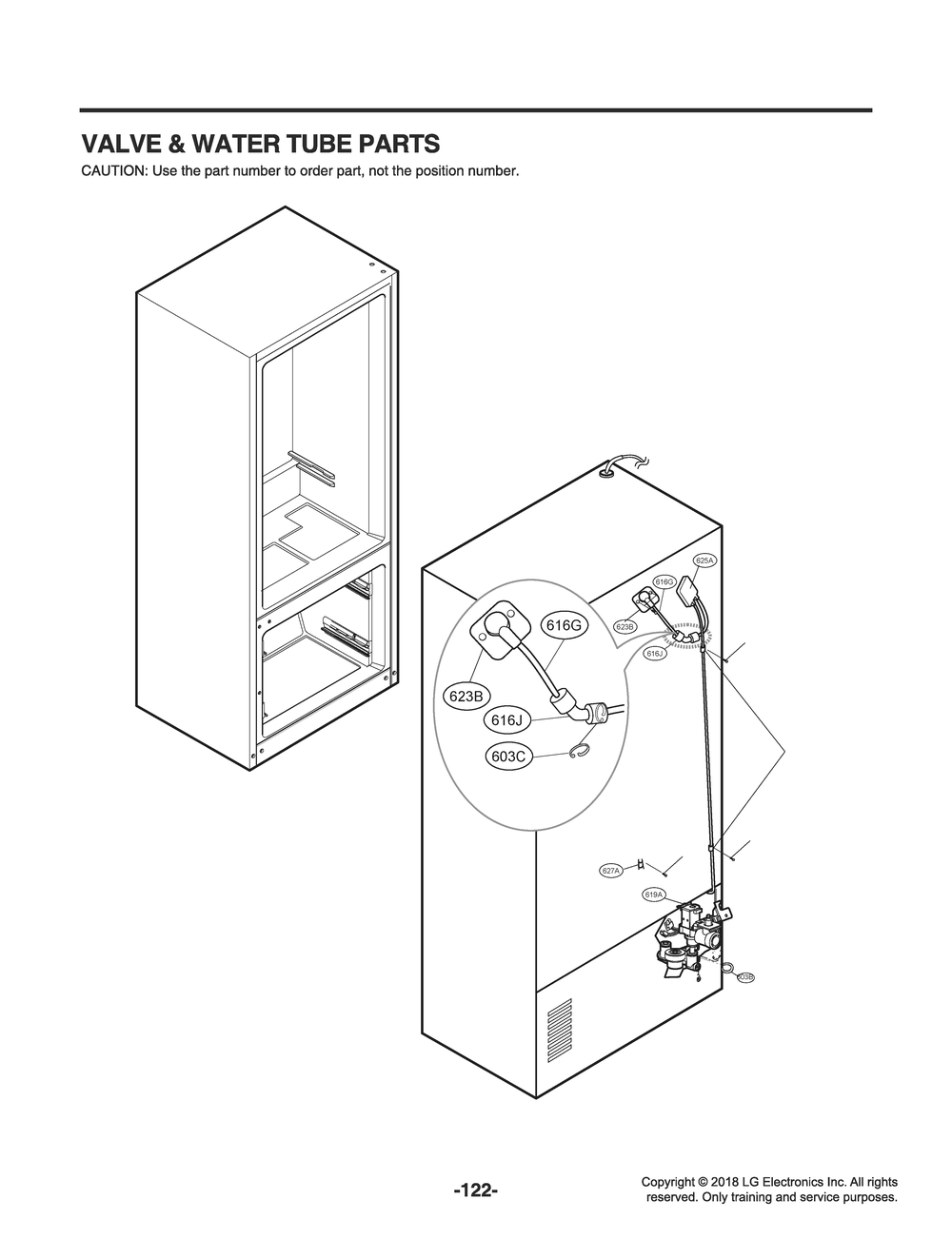 Valve And Water Tube Parts Diagram and Parts List for GR-J318LSJM ASBCNA2 LG Refrigerator