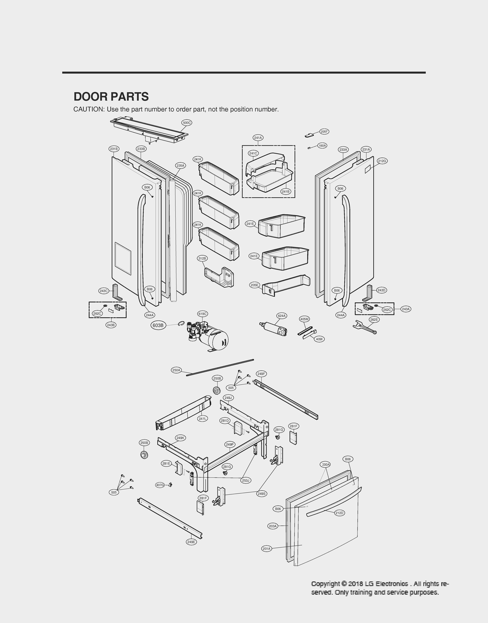 Door Parts Diagram and Parts List for GR-L318LQUM ASWCSE0 LG Refrigerator