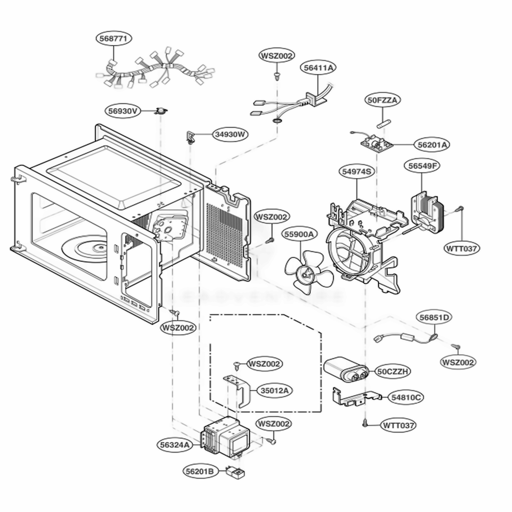 Interior Parts Diagram and Parts List for 88030 AMWESEC LG Range