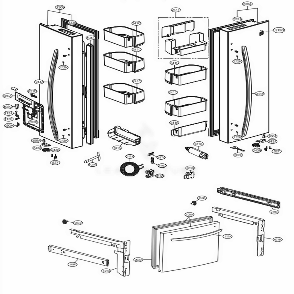 Door Parts Diagram and Parts List for 71323 ASTCSE1 LG Refrigerator
