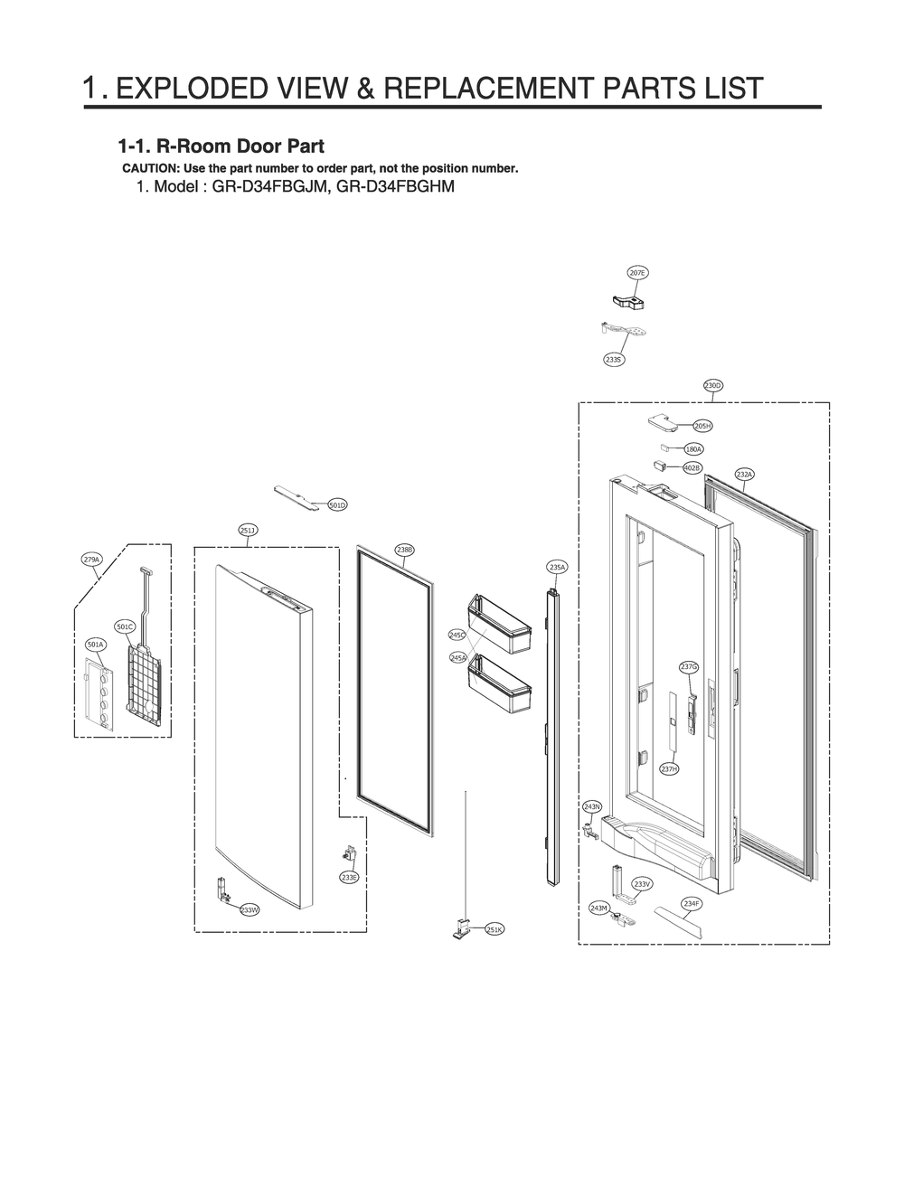 Diagram 1 Diagram and Parts List for GR-D34FBGJM ALBCNA0 LG Refrigerator