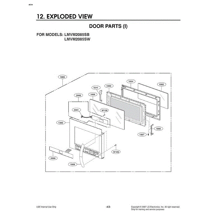 Section 7 Diagram and Parts List for LMVM2085SB ABKELGA LG Microwave Oven Combo