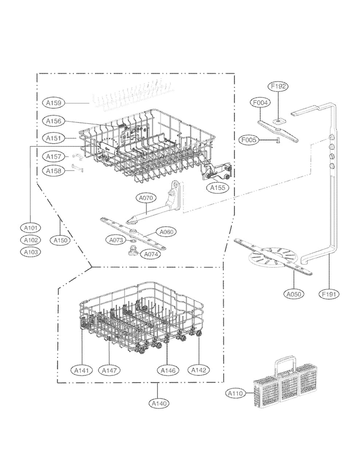 Rack Assembly Parts Diagram and Parts List for LDS5040WW  LG Dishwasher