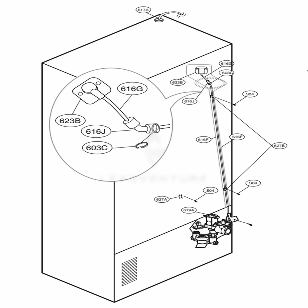 Valve And Water Tube Parts Diagram and Parts List for 72489 AWBCSE0 LG Refrigerator