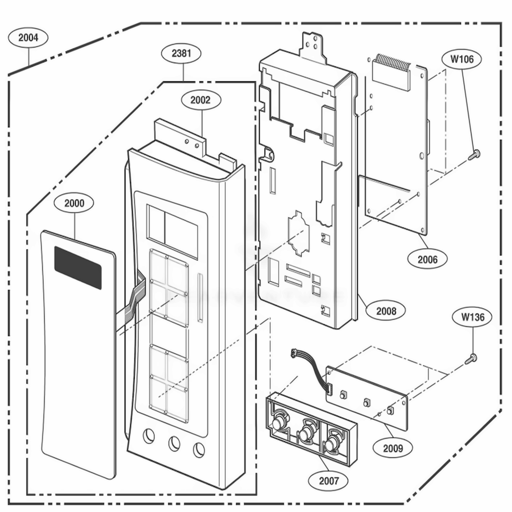 Control Parts Diagram and Parts List for 80824 AB6ESEA LG Range